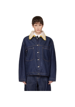 Charles Jeffrey LOVERBOY Navy Knitted Collar Denim Jacket