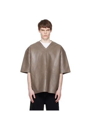 Entire Studios Taupe V-Neck Leather T-shirt