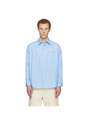 Marni Blue Peeping Marni Logo Organic Poplin Shirt