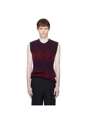 Dries Van Noten Red & Purple Argyle Sweater Vest