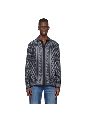 Versace Black & Gray Printed Silk Twill Shirt