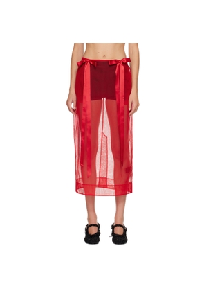 Simone Rocha Red Sheer Bow Ribbon Pencil Midi Skirt