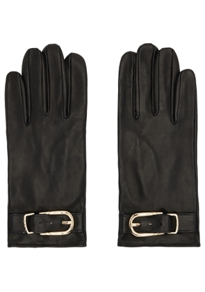 Ernest W. Baker Black Buckle Appliqué Leather Gloves