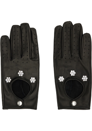 Ernest W. Baker Black Floral Studded Appliqué Driving Gloves