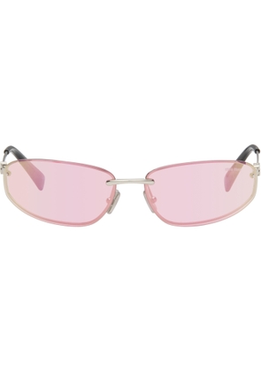 Miu Miu Eyewear Pink Rimless Metal Oval Sunglasses