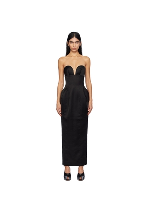 Mônot Black Satin Corsetted Maxi Dress