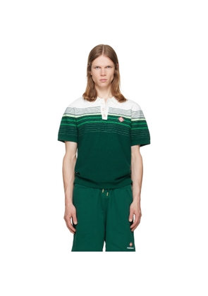 Casablanca Green Boucle Stripe Short Sleeve Polo