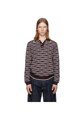 Casablanca Brown Knit Logo Long Sleeve Polo