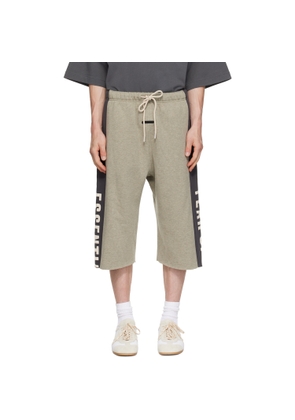 Fear of God ESSENTIALS Gray Panelled Raw Cut Off Sweat Shorts