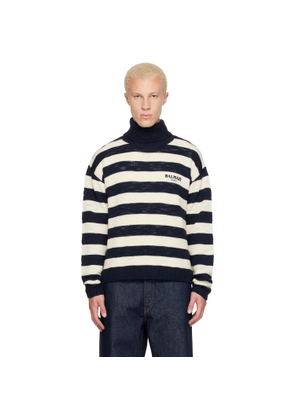 BALMAIN Navy & Off-White Mariniere Vintage Wool Turtleneck
