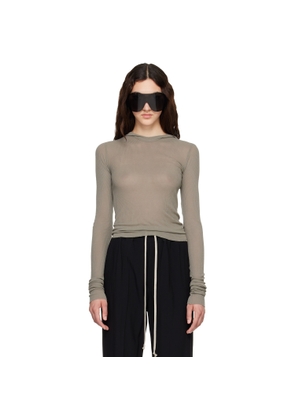 Rick Owens Taupe Tower Cropped Hooded Rib LS T-shirt