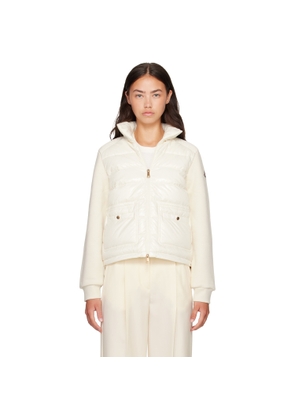 Moncler Off-White Zip Up Cotton Fleece Down Cardigan