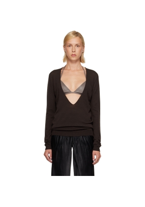 Rick Owens Brown Tower Extreme V-Neck Sweater