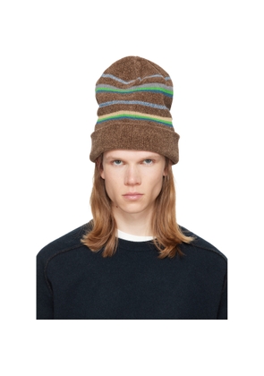 Maison Margiela Brown Striped Knit Beanie