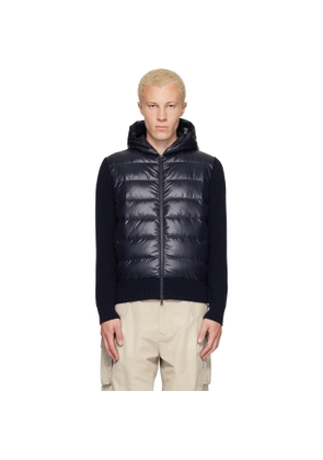 Moncler Navy Wool Zip-Up Hoodie Down Jacket