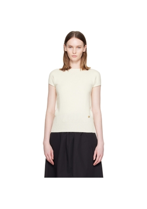 BALMAIN White Short Sleeve Cashmere Sweater