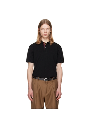 Paul Smith Black Cotton 'Artist Stripe' Placket Polo Shirt