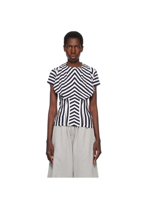 Pushbutton Navy & White Stripe Bra Draping Jersey T-shirt
