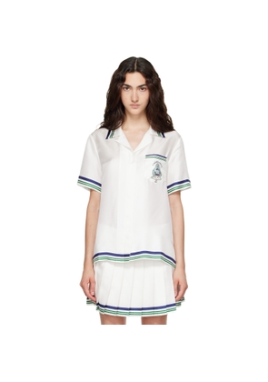 Casablanca White Hotel Emblem Short Sleeve Silk Shirt