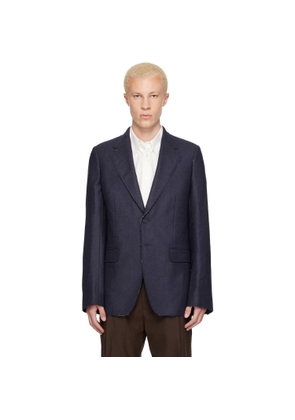 MM6 Maison Margiela Navy Raw Edges Wool Twill Blazer