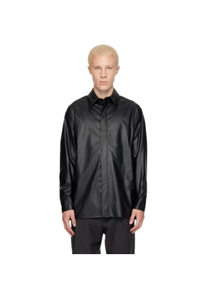 MM6 Maison Margiela Black Long-Sleeved Faux-Leather Shirt
