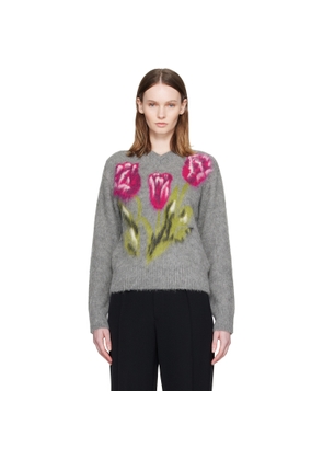Maison Margiela Gray Brushed Alpaca V-Neck Sweater