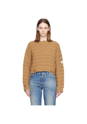 MM6 Maison Margiela Beige Ribbed Horizontal Links Crewneck