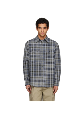 TONYWACK Navy Checked Cotton Double Pocket Shirt