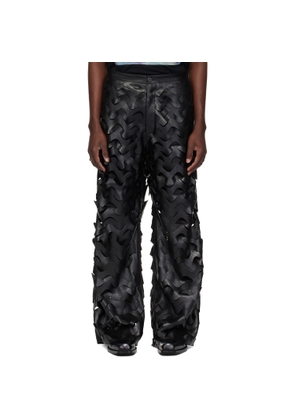 LU'U DAN Black Laser Cut Wide-Leg Faux-Leather Pants