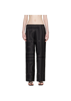 TOTEME Black Monogram Silk PJ Lounge Pants
