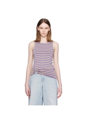 Rabanne Purple & Beige Striped Piercing Viscose Jersey Tank Top