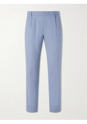 Mr P. - Straight-Leg Pleated Wool, Silk and Linen-Blend Suit Trousers - Men - Blue - 28