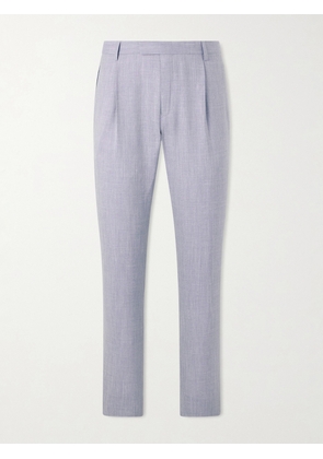 Mr P. - Straight-Leg Pleated Wool, Silk and Linen-Blend Suit Trousers - Men - Purple - 28