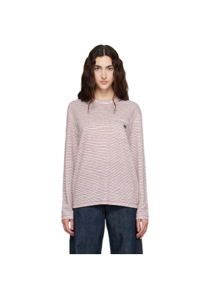 Wales Bonner Off-White & Burgundy Linen Stripe Jersey Hour T-shirt