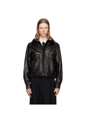 Ernest W. Baker Black Aviator Leather Bomber Jacket
