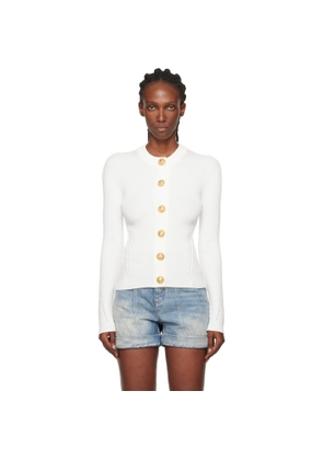 BALMAIN White Fine Knit Cardigan