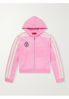 424 - Academy Logo-Appliquéd Cotton-Jersey Zip-Up Hoodie - Men - Pink - S