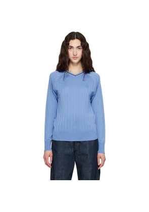 Wales Bonner Blue Viscose SIlk Knit Roots Polo