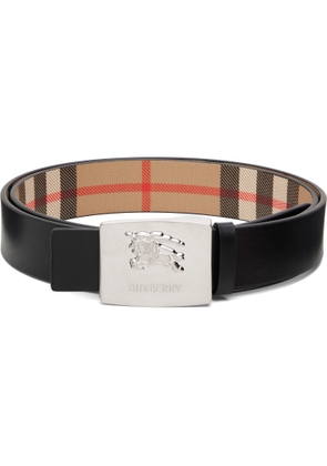 Burberry Black & Beige Square Knight Reversible Belt