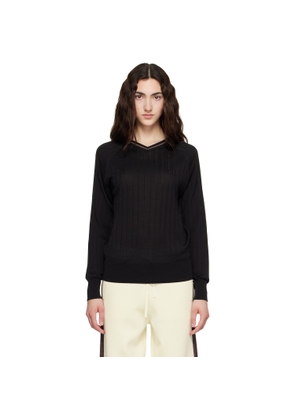 Wales Bonner Black Viscose Silk Knit Roots Polo