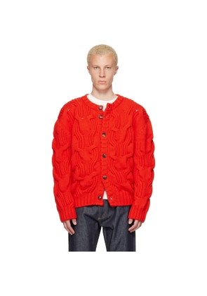 Bottega Veneta Red Wool Twisted Cable Cardigan