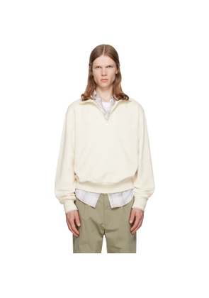 BOSS Off-White Zipper Neck Structured Cotton Sweatshirt