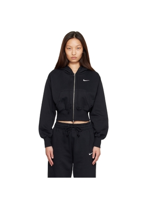 Nike Black Sportswear Phoenix Fleece Loose Full-Zip Cropped Hoodie