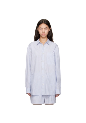 Tekla White & Blue Poplin Long-Sleeved Pyjama Shirt
