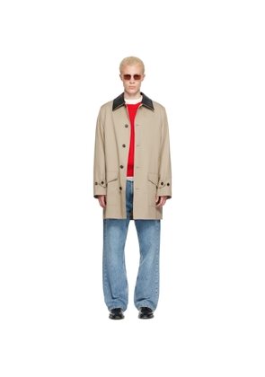 Burberry Beige Mid-Length Leather Collar Meadowbank Car Coat