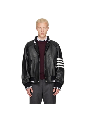 Thom Browne Black Raglan Sleeve Oversized Leather Blouson Jacket