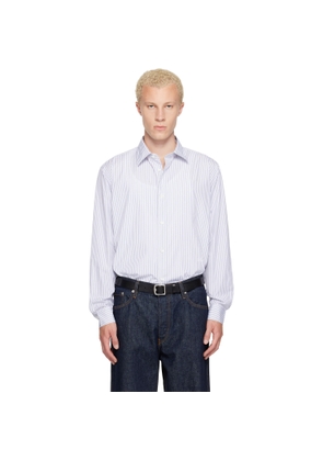 Burberry White & Blue Relaxed Fit Striped Cotton Shirt