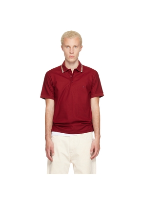Burberry Red Check Trim Cotton Polo