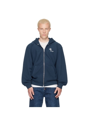 Kenzo Navy Kenzo Paris 'KENZO Tulip' Embroidered Zip Up Hoodie