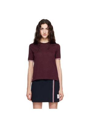 Thom Browne Burgundy Rib Cuff RWB Tipping Wool Jersey T-shirt